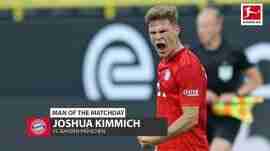 拜仁球星约书亚-基米希被评为德甲本轮最佳球员