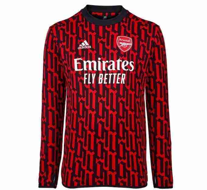 阿森纳发布新的赛前练习服，红黑相间酷似米兰主场球衣配色