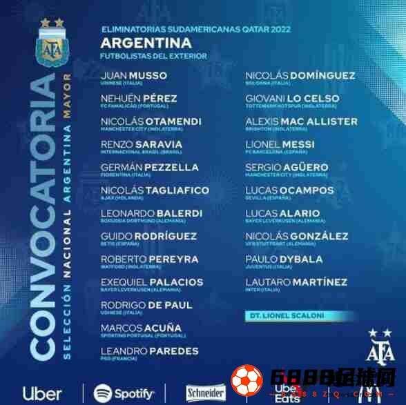 阿根廷球员名单,阿根廷队,阿根廷世预赛球员名单出炉：帕雷德斯，阿库尼亚入选